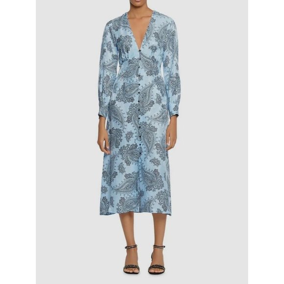 Sandro Paris Printed Silk Beane Jacquard Button Down Midi Dress Wedding Guest 36 - Picture 10 of 13